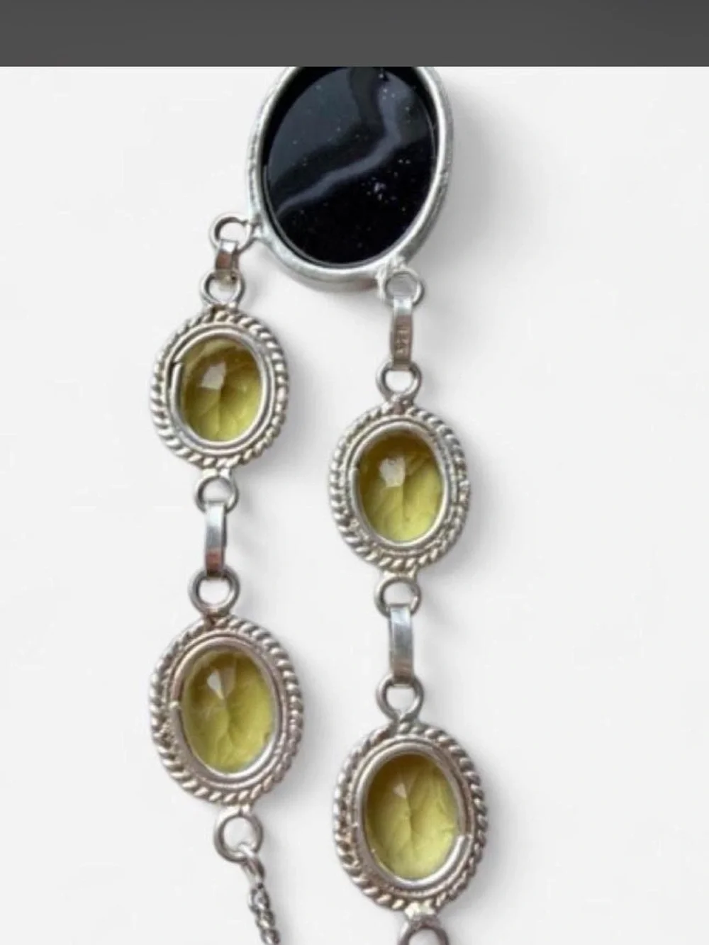 Sterling silver Necklace with Yellow and Black Gem Accents